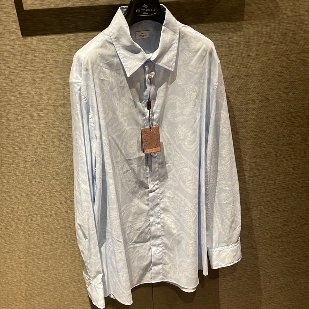 Light blue men’s Etro paisley print dress shirt